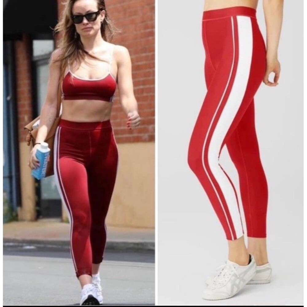 ALO Yoga Airlift Car Club SET Sports Bra Red/White Leggings XS Small